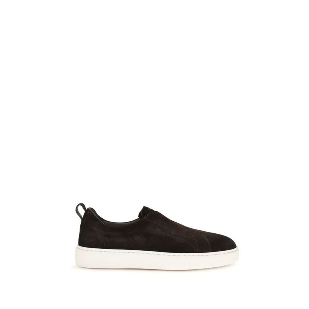 Santoni Brown Calf Leather Bos Taurus Men's Sneakers